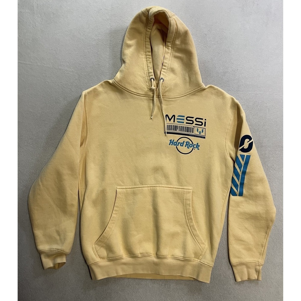Messi Hard Rock Hoodie Small Yellow Live Greatness Graphic Pullover Sweatshirt